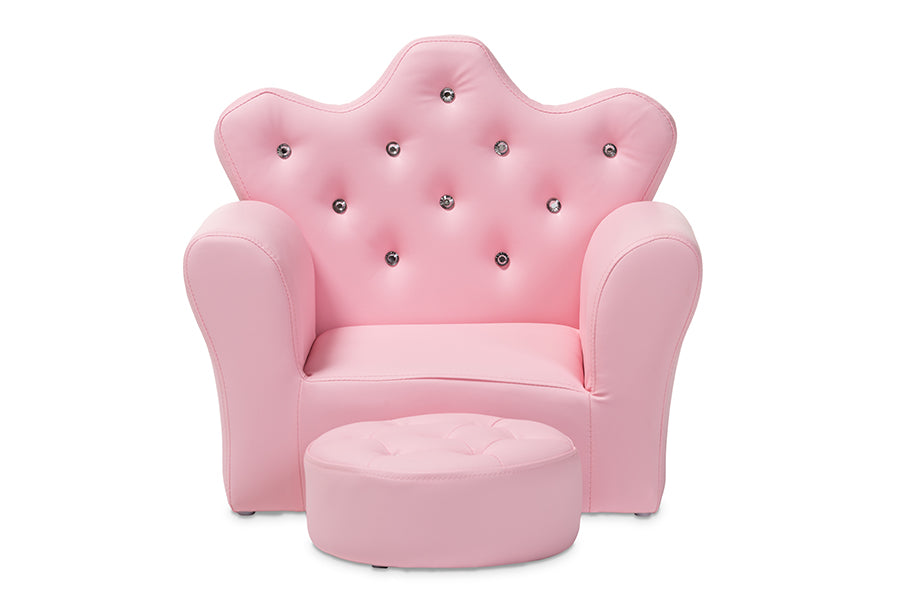 baxton studio ava modern and contemporary pink faux leather 2 piece kids armchair and footrest set | Modish Furniture Store-3