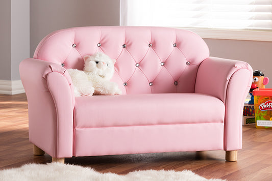 Baxton Studio Gemma Modern and Contemporary Pink Faux Leather 2-Seater Kids Loveseat | Modishstore | Loveseats