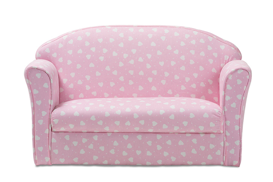 baxton studio erica modern and contemporary pink and white heart patterned fabric upholstered kids 2 seater sofa | Modish Furniture Store-3