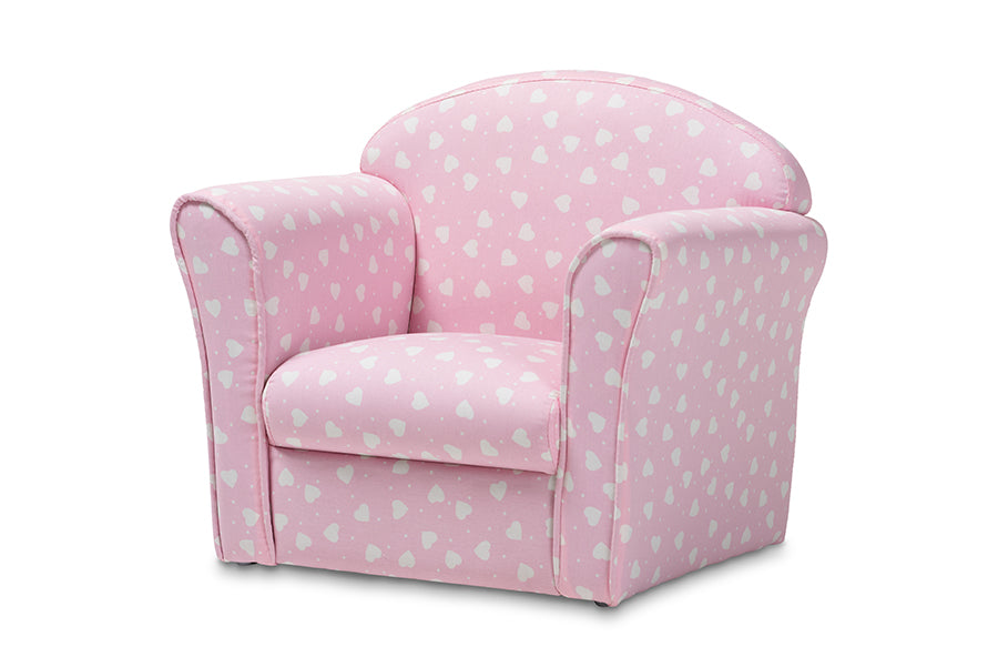 baxton studio erica modern and contemporary pink and white heart patterned fabric upholstered kids armchair | Modish Furniture Store-2