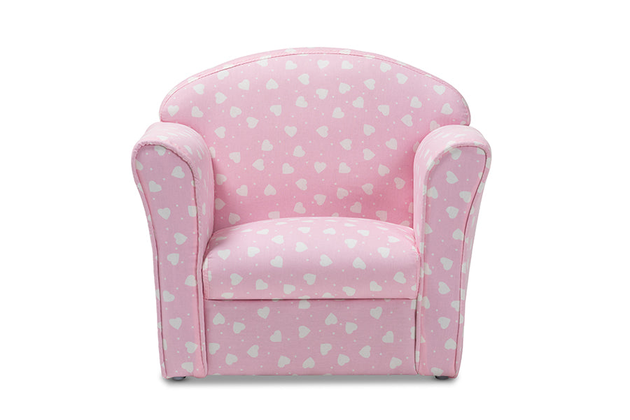 baxton studio erica modern and contemporary pink and white heart patterned fabric upholstered kids armchair | Modish Furniture Store-3