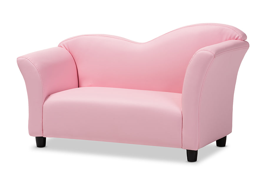 baxton studio felice modern and contemporary pink faux leather kids 2 seater loveseat | Modish Furniture Store-2