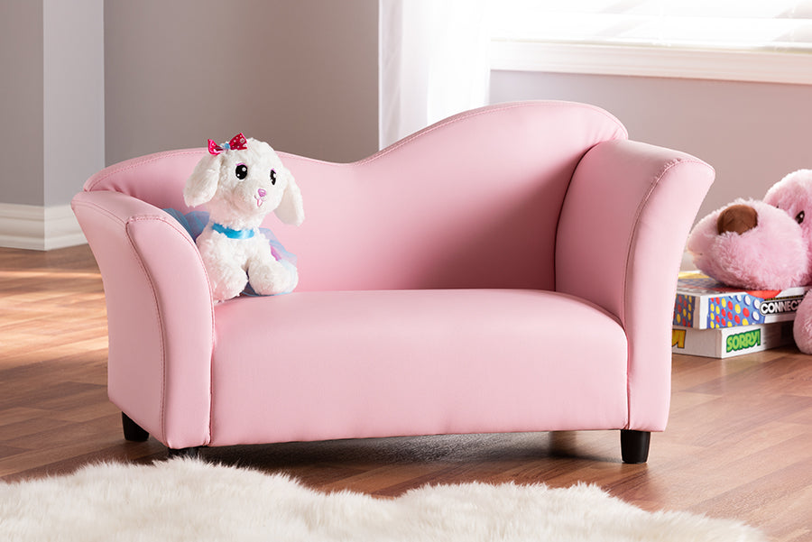 Baxton Studio Felice Modern and Contemporary Pink Faux Leather Kids 2-Seater Loveseat | Modishstore | Loveseats