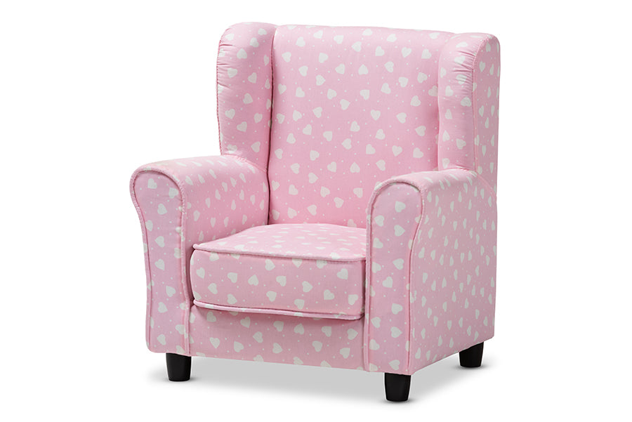 baxton studio selina modern and contemporary pink and white heart patterned fabric upholstered kids armchair | Modish Furniture Store-2