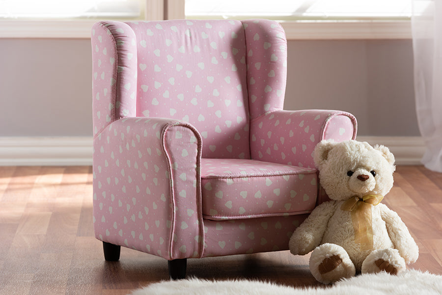 Baxton Studio Selina Modern and Contemporary Pink and White Heart Patterned Fabric Upholstered Kids Armchair | Modishstore | Armchairs