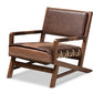 baxton studio rovelyn rustic brown faux leather upholstered walnut finished wood lounge chair | Modish Furniture Store-2