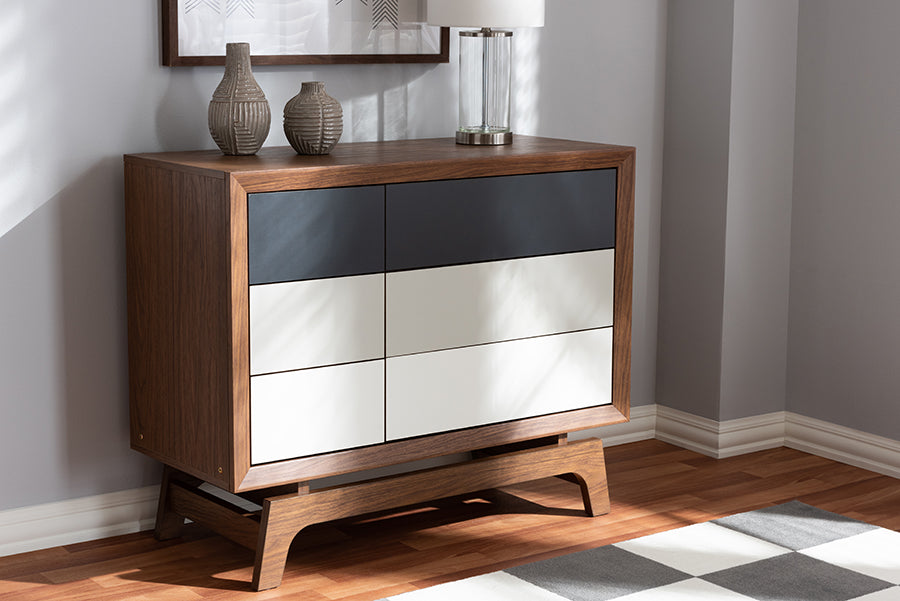 Baxton Studio Svante Mid-Century Modern Multicolor Finished Wood 6-Drawer Chest | Drawers | Modishstore - 2