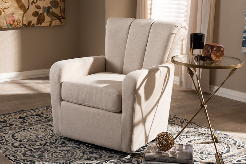 Baxton Studio Rayner Modern and Contemporary Beige Fabric Upholstered Swivel Chair | Modishstore | Armchairs