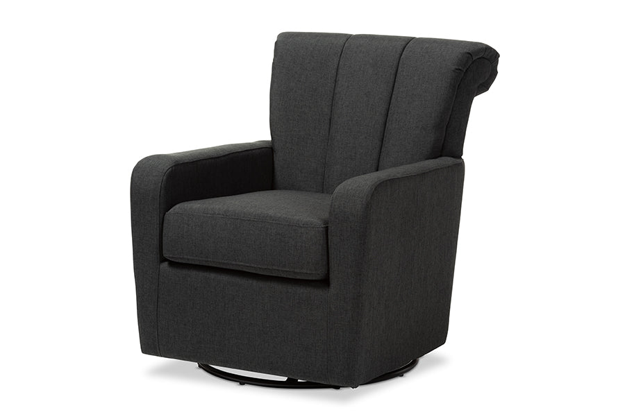 baxton studio rayner modern and contemporary grey fabric upholstered swivel chair | Modish Furniture Store-2