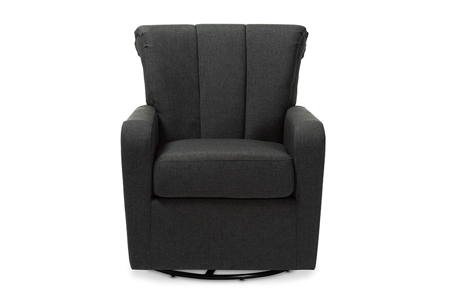 baxton studio rayner modern and contemporary grey fabric upholstered swivel chair | Modish Furniture Store-3