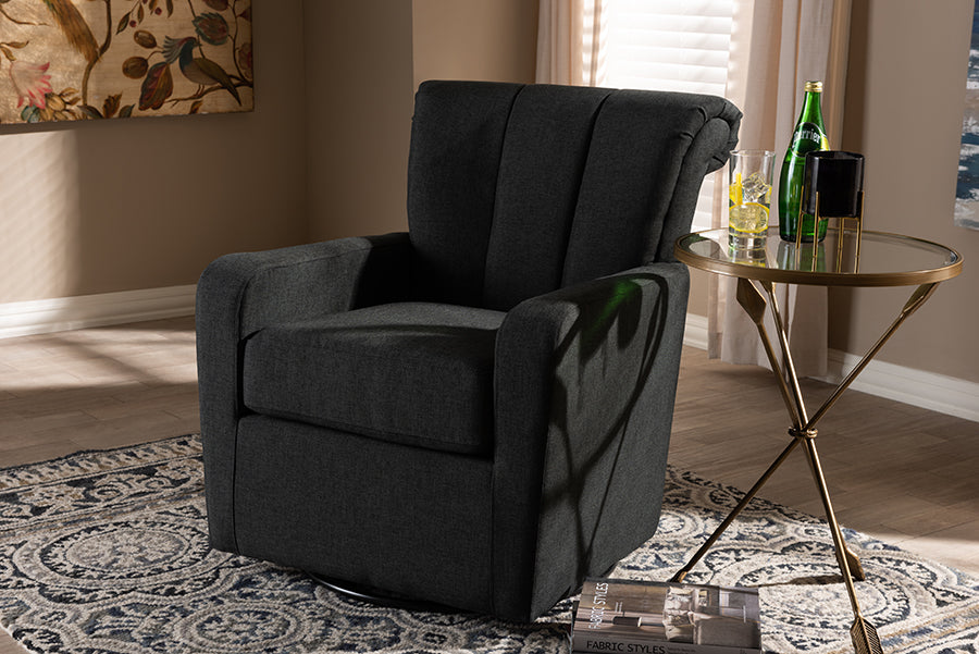 Baxton Studio Rayner Modern and Contemporary Grey Fabric Upholstered Swivel Chair | Modishstore | Armchairs