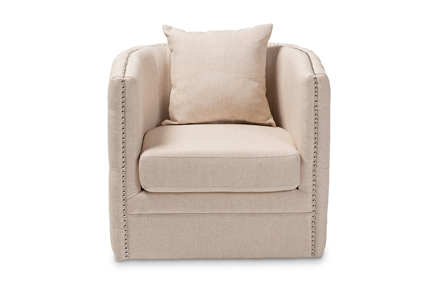 baxton studio micah modern and contemporary beige fabric upholstered tufted swivel chair | Modish Furniture Store-3
