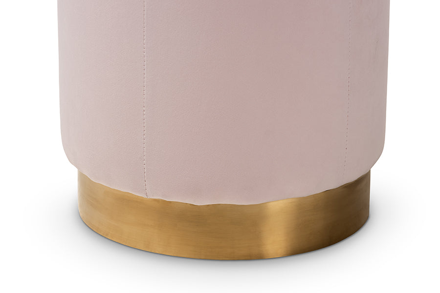 baxton studio alonza glam pink velvet fabric upholstered gold finished ottoman | Modish Furniture Store-3