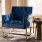 Baxton Studio Milano Modern and Contemporary Navy Velvet Fabric Upholstered Gold Finished Lounge Chair | Modishstore | Lounge Chairs