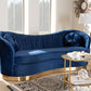 Baxton Studio Nevena Glam Royal Blue Velvet Fabric Upholstered Gold-Finished Sofa | Modishstore | Sofas