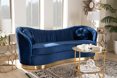 Baxton Studio Nevena Glam Royal Blue Velvet Fabric Upholstered Gold-Finished Sofa