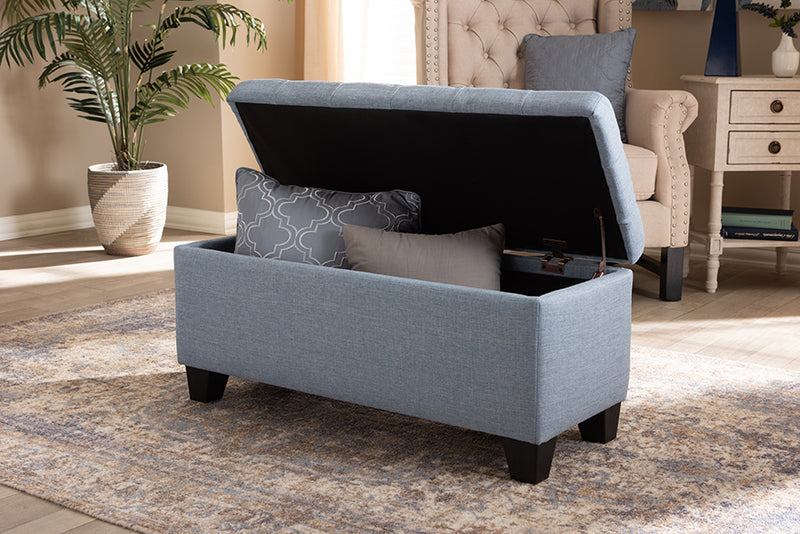 Baxton Studio Fera Modern and Contemporary Light Blue Fabric Upholstered Storage Ottoman | Modishstore | Ottomans