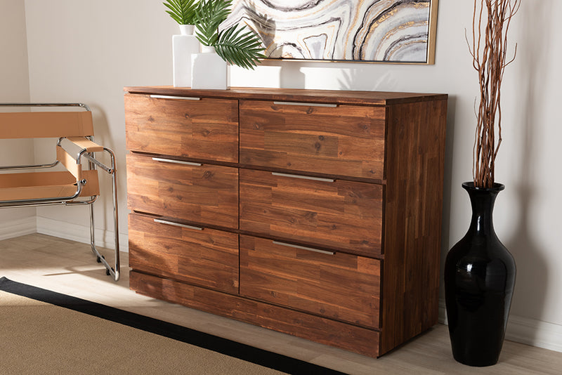 Baxton Studio Austin Modern and Contemporary Caramel Brown Finished 6-Drawer Wood Dresser | Modishstore | Drawers