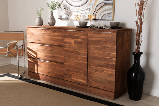 Baxton Studio Austin Modern and Contemporary Caramel Brown Finished 3-Drawer Wood Dining Room Sideboard | Modishstore | Drawers