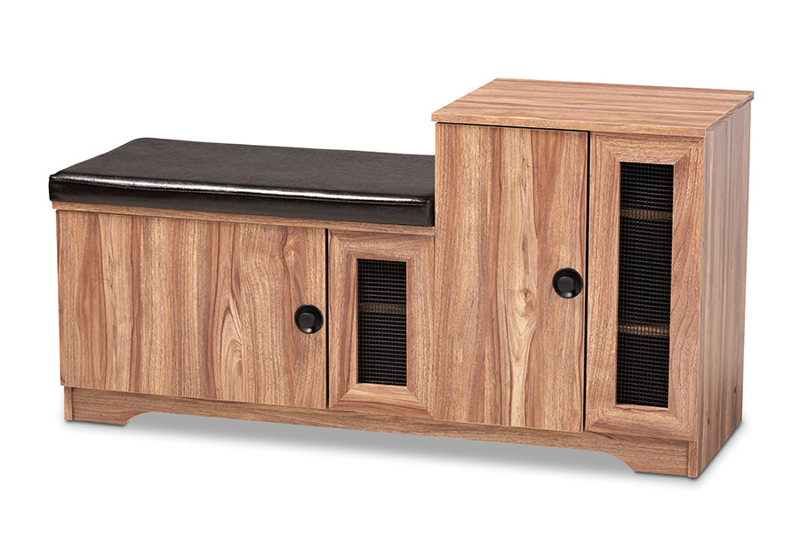baxton studio valina modern and contemporary dark brown faux leather upholstered 2 door wood shoe storage bench with cabinet | Modish Furniture Store-2