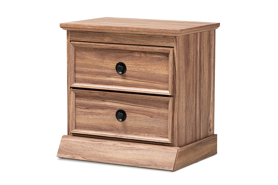 baxton studio ryker modern and contemporary oak finished 2 drawer wood nightstand | Modish Furniture Store-2