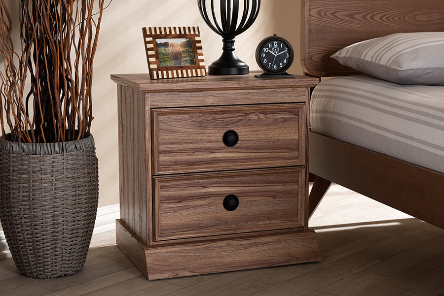 Baxton Studio Ryker Modern and Contemporary Oak Finished 2-Drawer Wood Nightstand | Modishstore | Nightstands