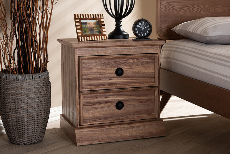 Baxton Studio Ryker Modern and Contemporary Oak Finished 2-Drawer Wood Nightstand | Modishstore | Nightstands