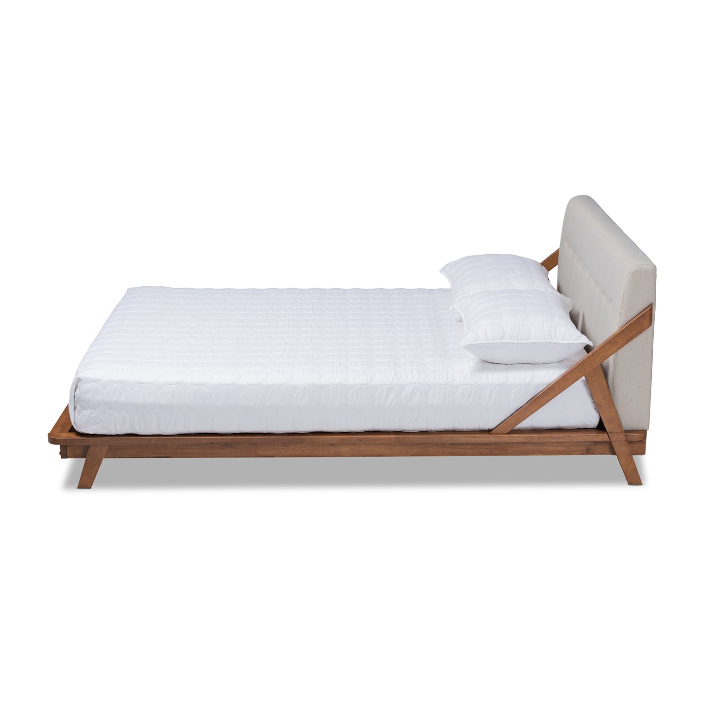 Baxton Studio Sante Mid-Century Modern Light Beige Fabric Upholstered Wood Full Size Platform Bed | Beds | Modishstore - 2