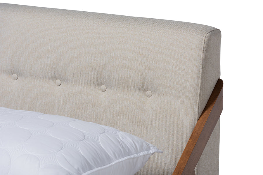 Baxton Studio Sante Mid-Century Modern Light Beige Fabric Upholstered Wood Full Size Platform Bed | Beds | Modishstore - 7