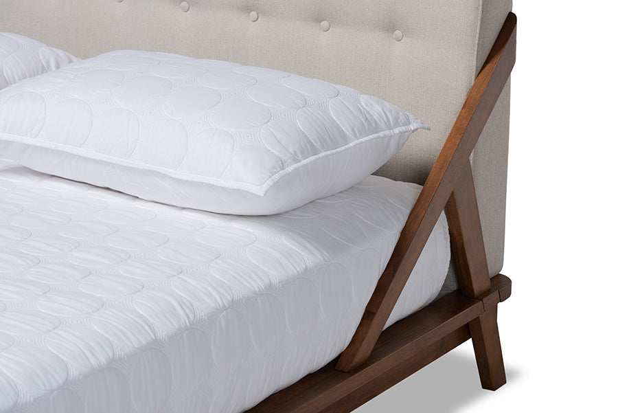 Baxton Studio Sante Mid-Century Modern Light Beige Fabric Upholstered Wood Full Size Platform Bed | Beds | Modishstore - 6
