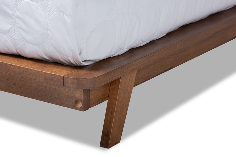 Baxton Studio Sante Mid-Century Modern Light Beige Fabric Upholstered Wood Full Size Platform Bed | Beds | Modishstore - 5