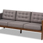 baxton studio lenne mid century modern grey fabric upholstered walnut finished sofa | Modish Furniture Store-2