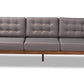 baxton studio lenne mid century modern grey fabric upholstered walnut finished sofa | Modish Furniture Store-3