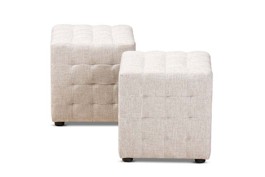 baxton studio elladio modern and contemporary beige fabric upholstered tufted cube ottoman set of 2 | Modish Furniture Store-3