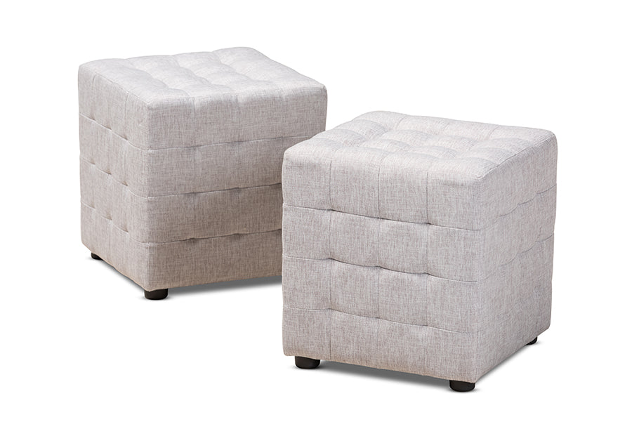baxton studio elladio modern and contemporary greyish beige fabric upholstered tufted cube ottoman set of 2 | Modish Furniture Store-2