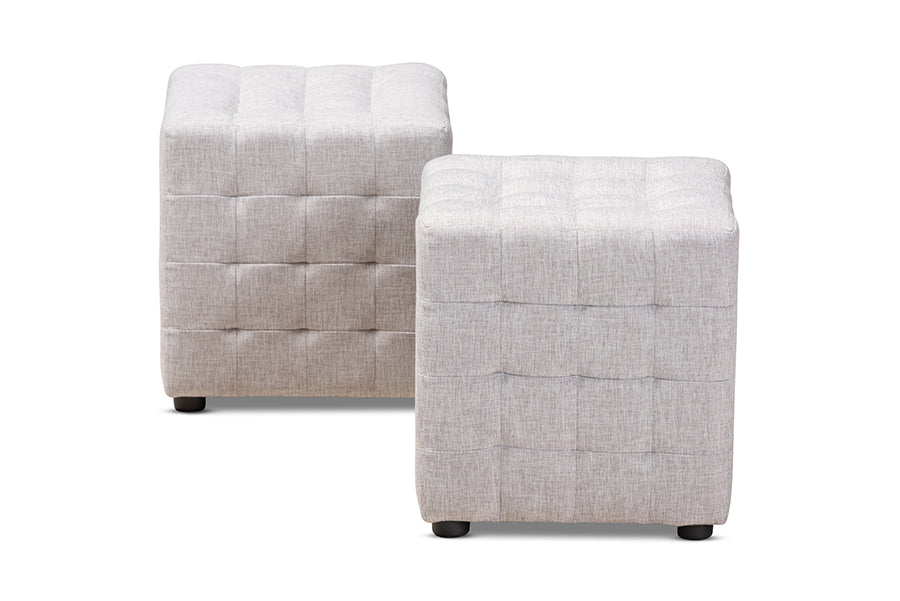 baxton studio elladio modern and contemporary greyish beige fabric upholstered tufted cube ottoman set of 2 | Modish Furniture Store-3