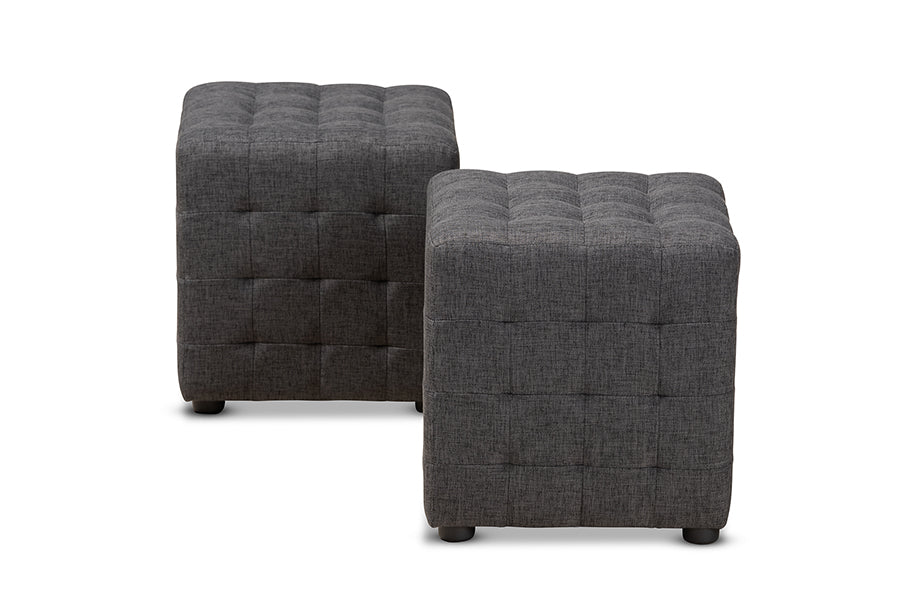 baxton studio elladio modern and contemporary dark grey fabric upholstered tufted cube ottoman set of 2 | Modish Furniture Store-3