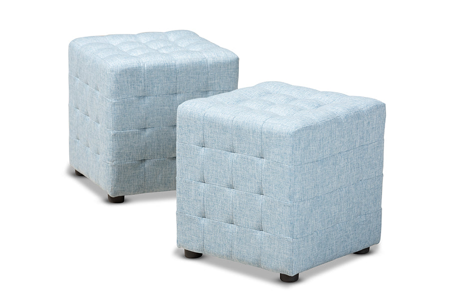 baxton studio elladio modern and contemporary light blue fabric upholstered tufted cube ottoman set of 2 | Modish Furniture Store-2