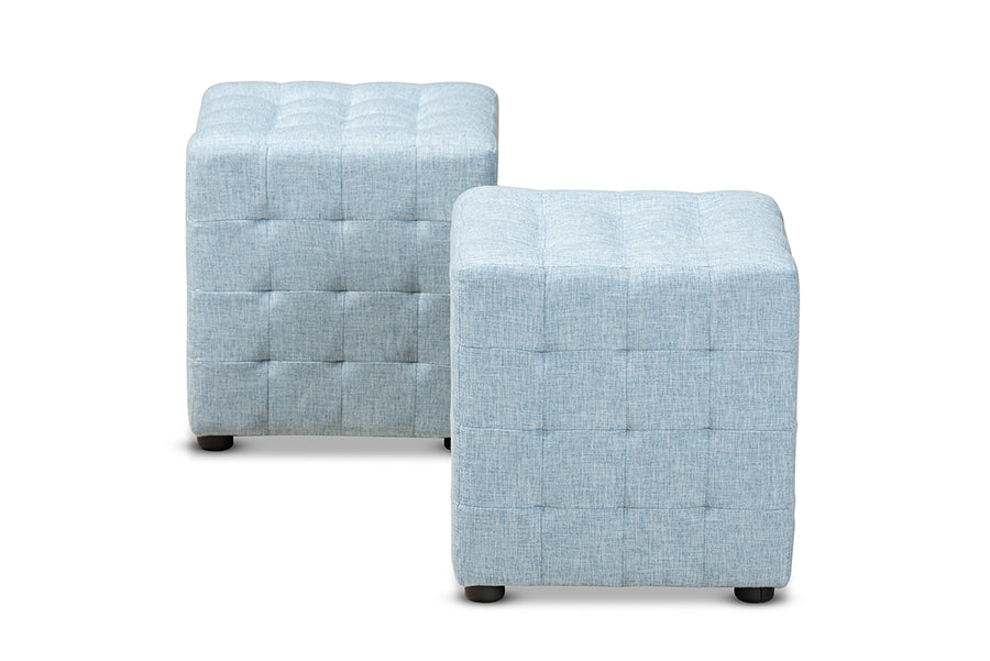baxton studio elladio modern and contemporary light blue fabric upholstered tufted cube ottoman set of 2 | Modish Furniture Store-3