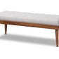 baxton studio linus mid century modern greyish beige fabric upholstered and button tufted wood bench | Modish Furniture Store-2