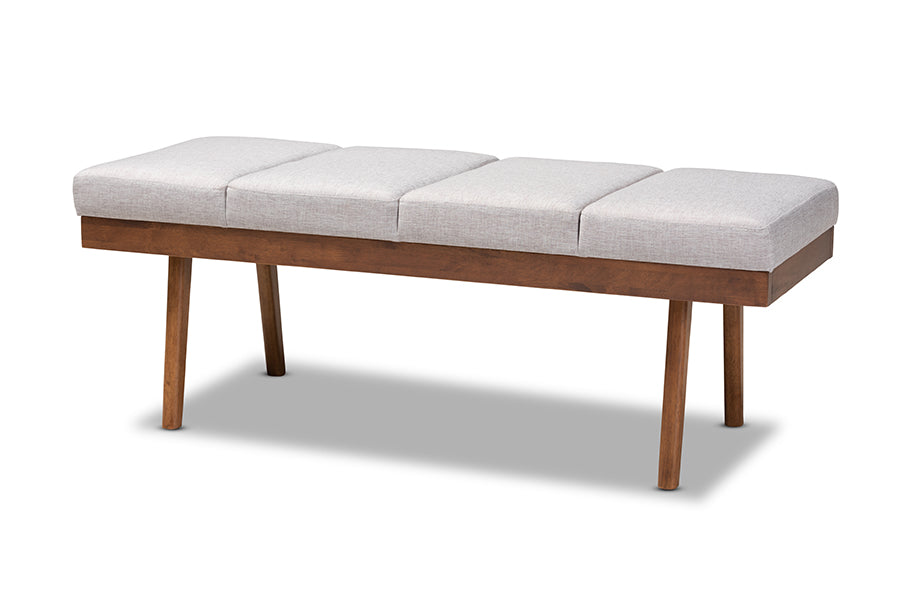 baxton studio larisa mid century modern grayish beige fabric upholstered wood bench | Modish Furniture Store-2