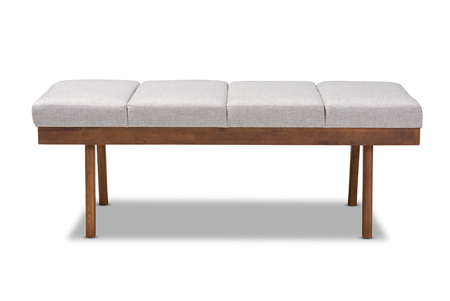 baxton studio larisa mid century modern grayish beige fabric upholstered wood bench | Modish Furniture Store-3
