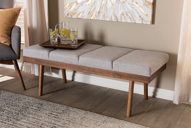 Baxton Studio Larisa Mid-Century Modern Grayish Beige Fabric Upholstered Wood Bench | Modishstore | Stools & Benches