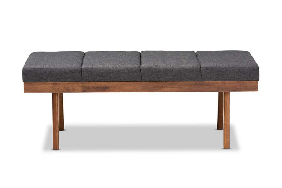 baxton studio larisa mid century modern charcoal fabric upholstered wood bench | Modish Furniture Store-3