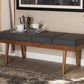 Baxton Studio Larisa Mid-Century Modern Charcoal Fabric Upholstered Wood Bench | Modishstore | Stools & Benches