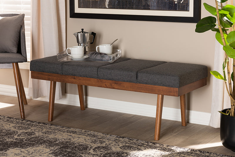 Baxton Studio Larisa Mid-Century Modern Charcoal Fabric Upholstered Wood Bench | Modishstore | Stools & Benches
