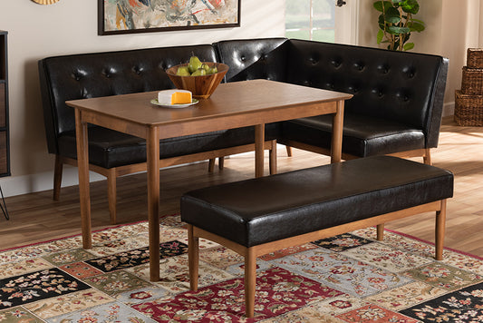 Baxton Studio Arvid Mid-Century Modern Dark Brown Faux Leather Upholstered 4-Piece Wood Dining Nook Set | Modishstore | Dining Sets