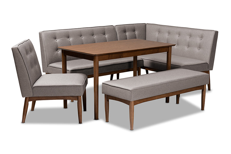 baxton studio arvid mid century modern gray fabric upholstered 5 piece wood dining nook set | Modish Furniture Store-2