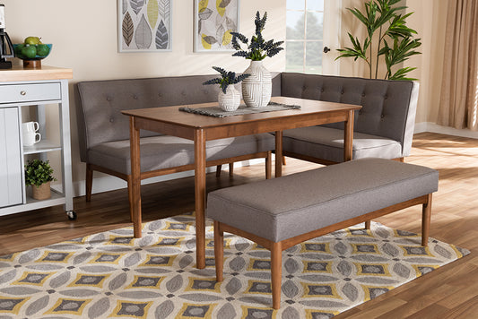 Baxton Studio Arvid Mid-Century Modern Gray Fabric Upholstered 4-Piece Wood Dining Nook Set | Modishstore | Dining Sets