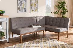 Baxton Studio Arvid Mid-Century Modern Gray Fabric Upholstered 2-Piece Wood Dining Nook Banquette Set